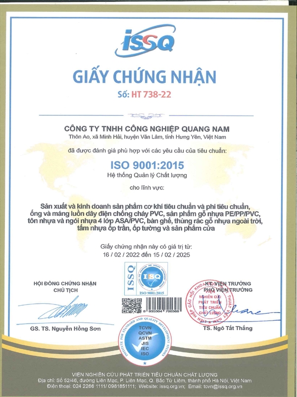 Chứng nhận chất lượng các sản phẩm gỗ nhựa Nhựa Việt Pháp