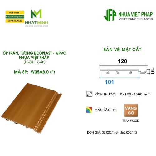 Gỗ nhựa ốp tường trần Ecoplast 1 cấp Nhựa Việt Pháp được sử dụng để ốp tường, ốp trần trong nhà, làm vách ngăn…