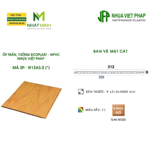 Gỗ nhựa ốp tường trần Ecoplast W12 Nhựa Việt Pháp được sử dụng để ốp tường, ốp trần trong nhà, làm vách ngăn…