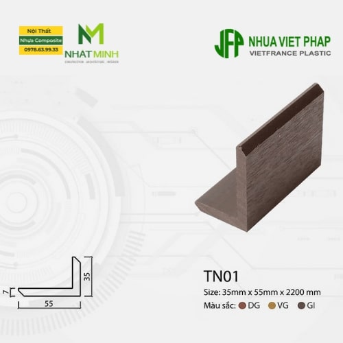 Thanh nẹp gỗ nhựa đa năng TN01 Nhựa Việt Pháp được sử dụng để che mép cạnh cho các công trình sàn gỗ, thanh đa năng.