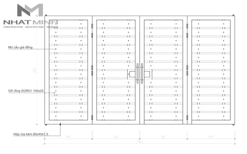 Mẫu cổng sắt gỗ nhựa ốp thanh đa năng gỗ nhựa TDN02