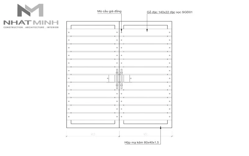 Mẫu cổng gỗ ngoài trời ốp thanh sàn gỗ nhựa SGD01 Nhựa Việt Pháp