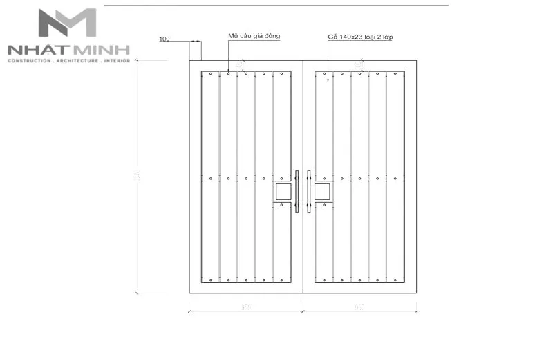 Mẫu cổng gỗ nhựa 2 cánh, ốp bằng thanh sàn 2 lớp Hiclass SG2L01