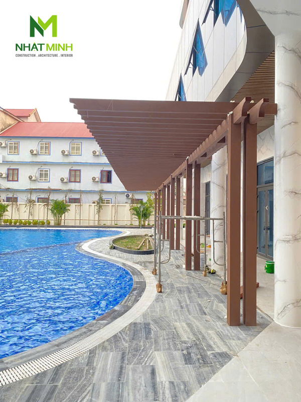 Thi công giàn lam gỗ nhựa ngoài trời cho Khách sạn Hanvet, Hà Tĩnh