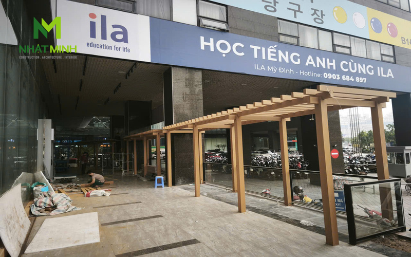 Thi công giàn lam gỗ nhựa ngoài trời cho Flow Haus Coffee, Hà Nội