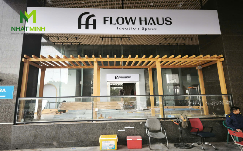 Thi công giàn lam gỗ nhựa ngoài trời cho Flow Haus Coffee, Hà Nội